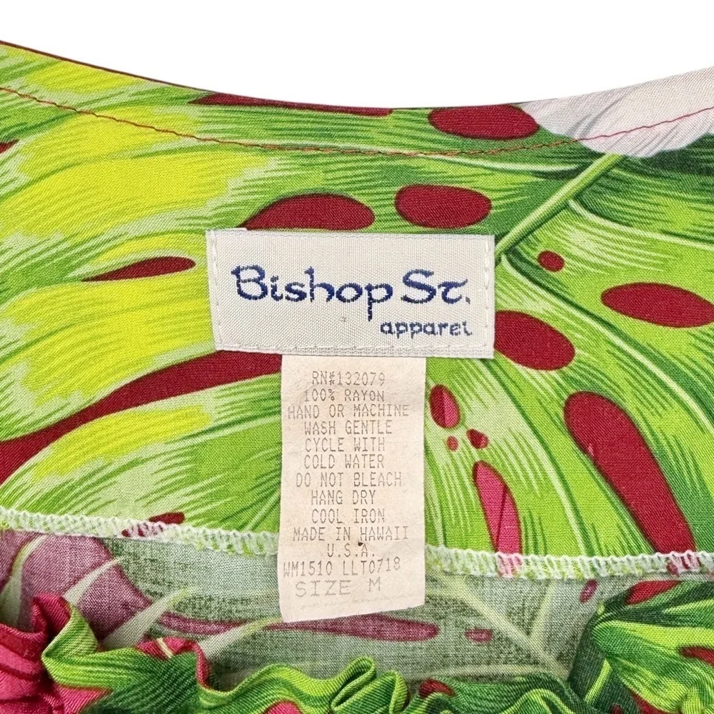 Vintage Hawaiian Red Floral Palm Pleated Square Neck Women’s Tank Blouse Sz M - Picture 4 of 10